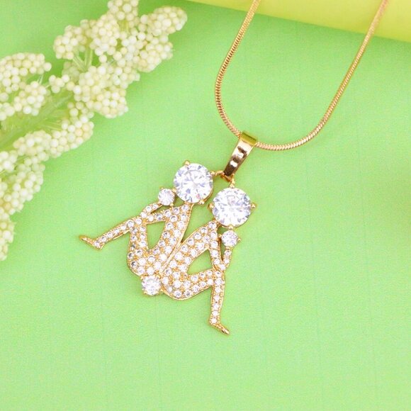 "Gemini Zodiac Rose Gold Pendant with Twin Sparkling CZ Accents, XPPT1543 - Picture 4 of 13